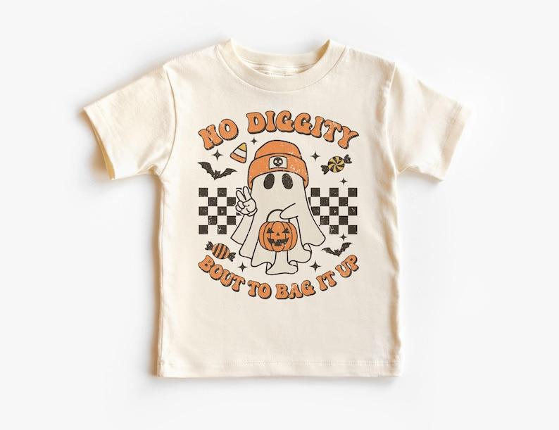 No Diggity Bout To Bag It Up Kids Shirt - Funny Ghost Trick Or Treating Tee - Cute Halloween Costume - Toddler & Youth Natural T-Shirt 110