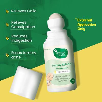 Mother Sparsh Tummy Roll On for Baby, Colic Relief and Digestion, 100% Ayurvedic, Hing & Saunf, 40ml (Pack of 2)