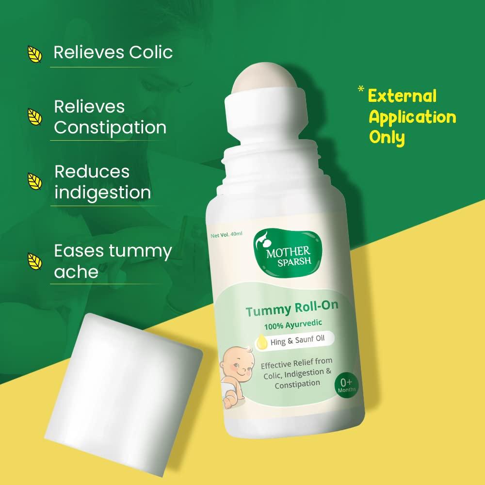 Mother Sparsh Tummy Roll On for Baby, Colic Relief and Digestion, 100% Ayurvedic, Hing & Saunf, 40ml (Pack of 2)
