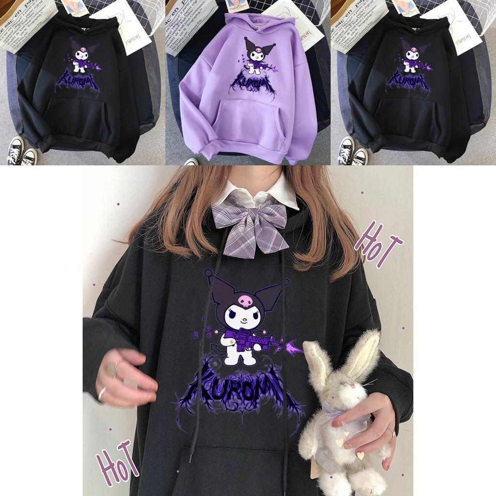 Kawaii Kuromi Hoodie With Grunge Gothic Punk Cartoon Print For Harajuku Fashion
