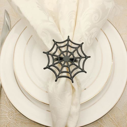LEDMOMO 6-Piece Spider Web Napkin Rings, Halloween Napkin Rings, Alloy Spider Net Napkin Holders, Halloween Table Decor ()