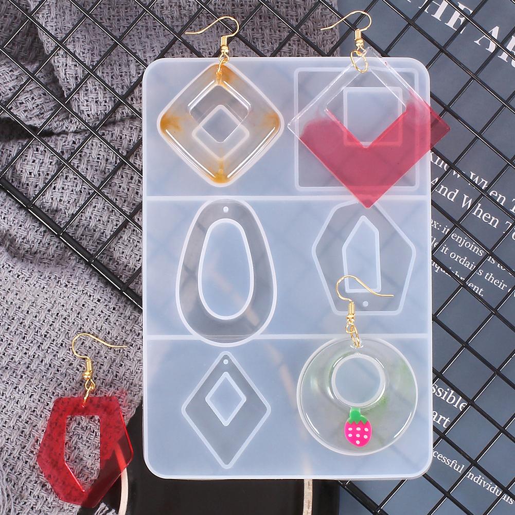 Geometric Silicone Earring Mold Pendant Keychain Necklace Jewelry Craft Making Round Square Heart Star Moon Epoxy Resin Mould
