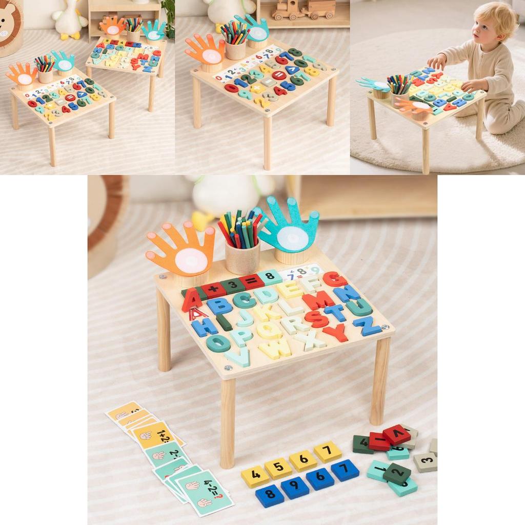 Set di Blocchi Alfabeto e Numeri in Legno Per l'Educazione Precoce e Giocattoli per l'Apprendimento della Matematica per Bambini