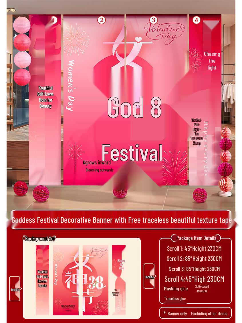 Women s Day Hanging Photo Banner - March 8th Goddess Decoration Fabric Banner