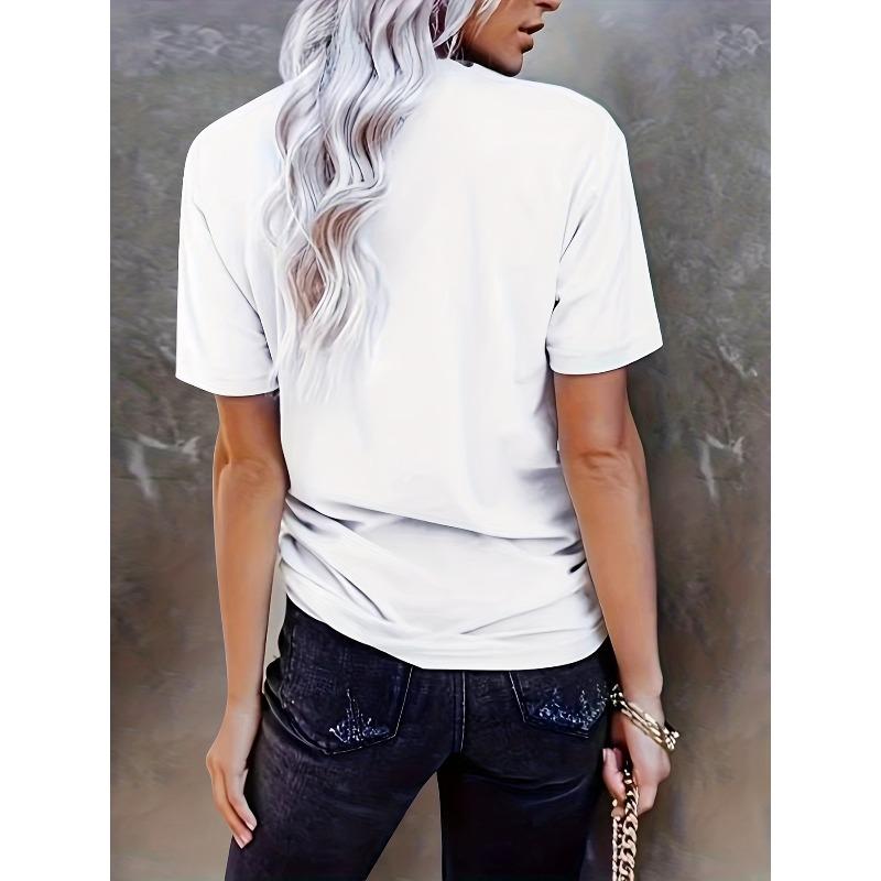 T-shirt Festiva da Donna con Stampa Natalizia - Taglia Europea, Misto Spandex, Girocollo, Poliestere Rayon, Stile Casual, Fantasia Natalizia