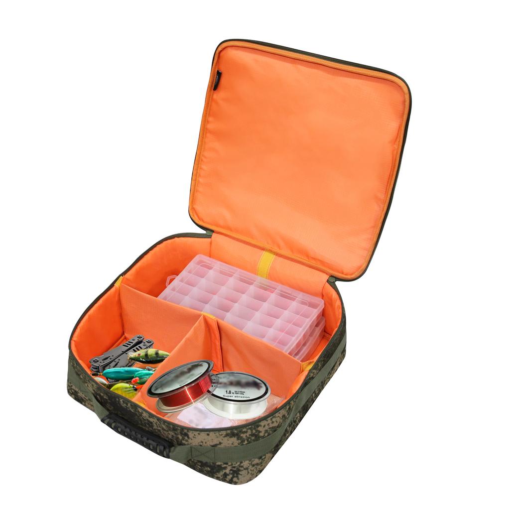 Handheld Fishing Reel Bag Double Fishing Tackle Box Polyester Large Capacity Carry Bag with Dividers
