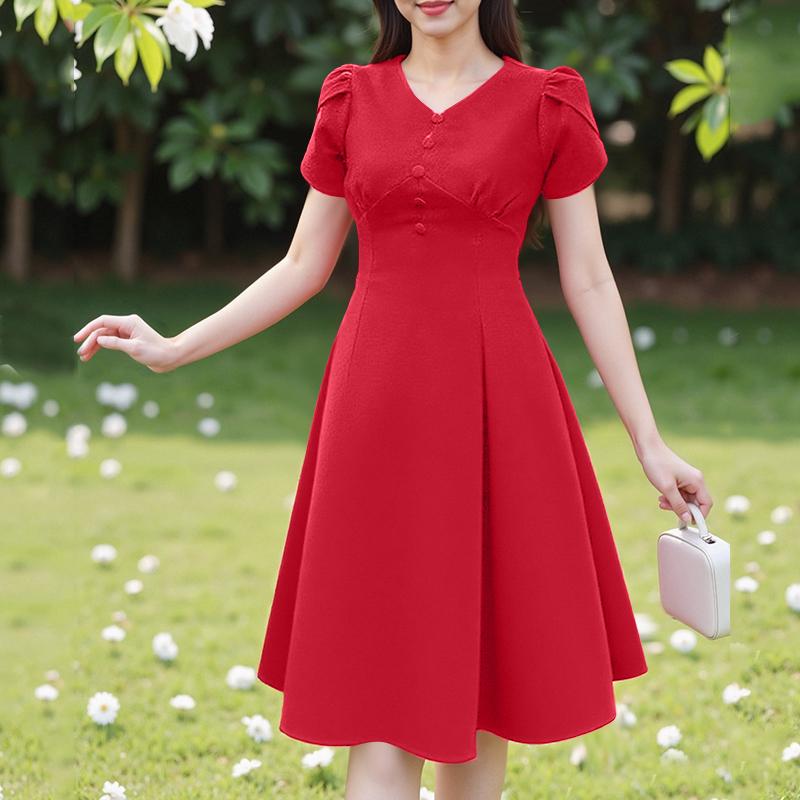 

ZANZEA Женское повседневное летнее платье с V-образным вырезом и короткими рукавами S красный