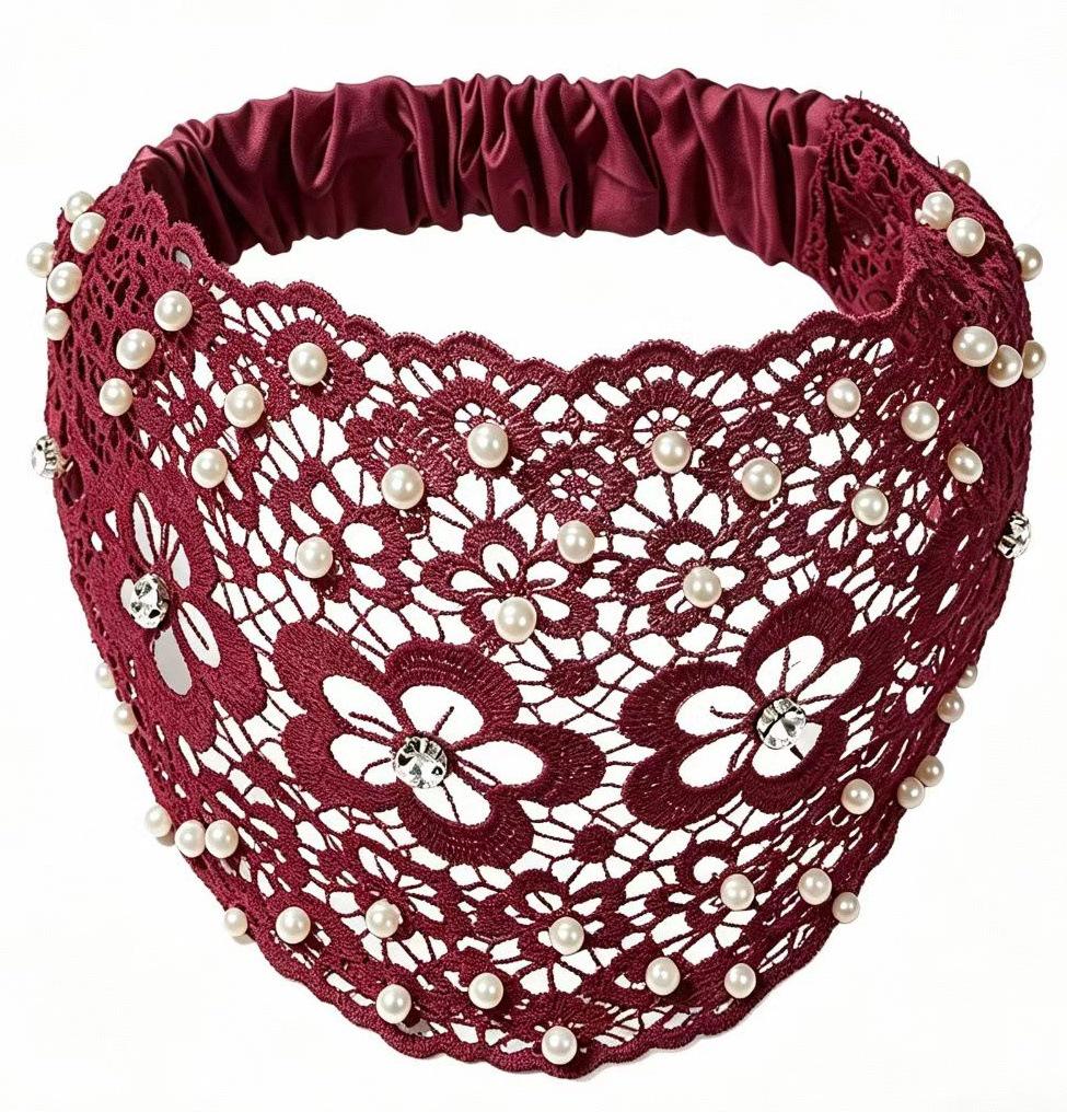 Wide-Brimmed Hollow Headband with Beads, Douyin Celebrity Style, Conceals White Hair, Versatile Headdress/Headscarf