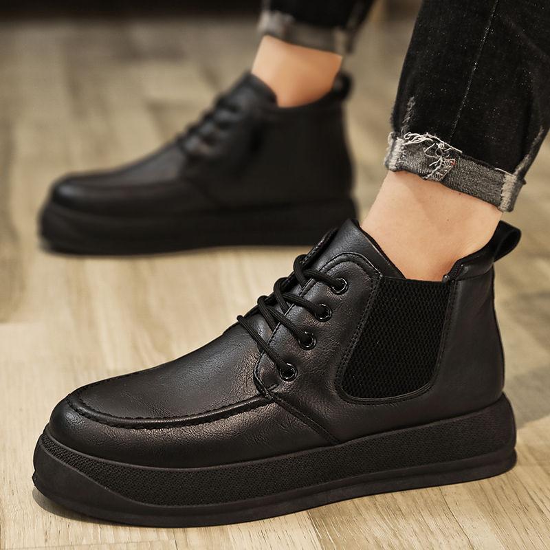 Man Casual Chelsea Boots High Top Thick Sole Leather Shoes Men Water Proof In Promotion Cowhide Quality Fashion Adults Retro New