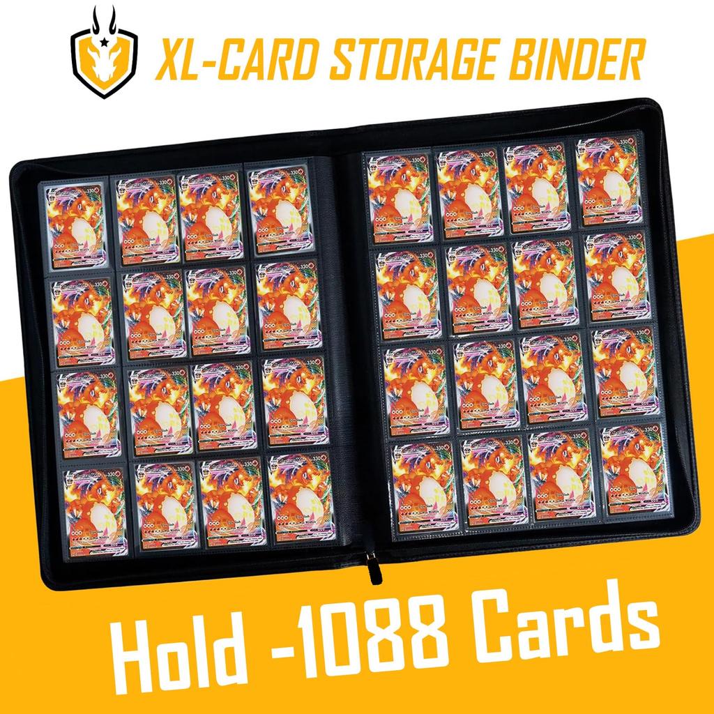 ByderPro Pocket Trading Card Holds 1088 Trading Cards Ringless Trading Card Album for Trading Sports Leather Zipper Closure Fixed Pages Tags for