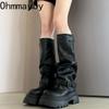 Autumn Winter Vintage Thick Bottom Woman Knight Boots Fashion Belt Buckle Shoes Female Height Increase Slip On Long Booties