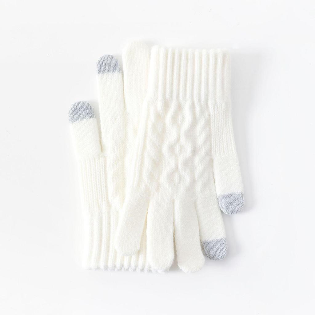Women's Winter Velvet-Lined Touchscreen Knit Gloves - Cute, Thick, Korean Style, Cold-Proof