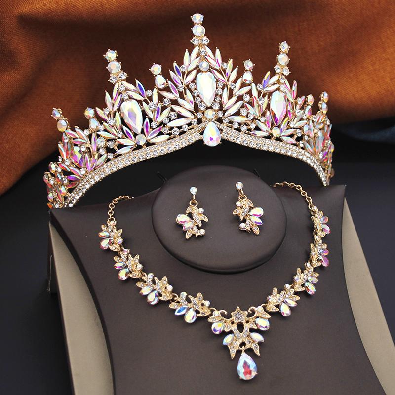 Princess Purple Tiaras and Crowns 3-pack Wedding Crown Sets and Necklace Earrings for Party Birthday Costume Jewelry Bridal