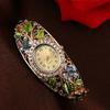 Women Flower Bangle Watch Rhinestone Round Dial Quartz Movement Classic Casual Formal Dress Wide Bangle Wristwatch Fashion Jewelry
