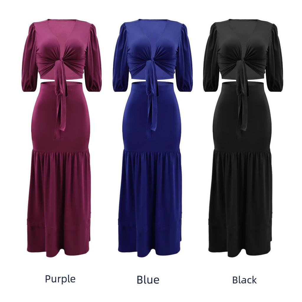 European & American Spring/Summer Slim Short Top with Casual High Waist Skirt Set