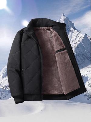 2025 Winter Men's Thickened Fleece Stand Collar Cotton Jacket - Windproof, Warm, Casual Dad's Coat