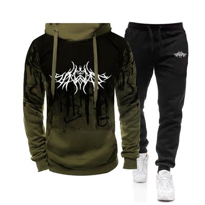Men Tracksuit Splash-ink Hooded Sweatshirt Casual Trousers Running  Suit Men Sports Two-piece Set Male Fashion Jogging Clothes