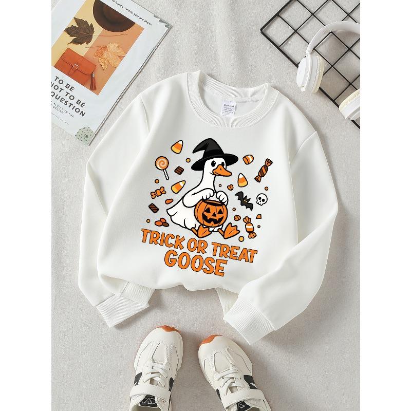 Girls' Halloween Long-Sleeve Sweatshirt, Round-Neck Fun Print Casual Top, Kids' Autumn Clothing, Suitable for Trick-Or-Treat Parties And Halloween