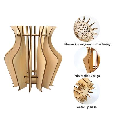 3D Wooden Puzzle Flower Vase Flower Vase Building Set Seamless Fit Diy Wood Craft Hobbies Kit For Coffee Shop Bedroom Decoration