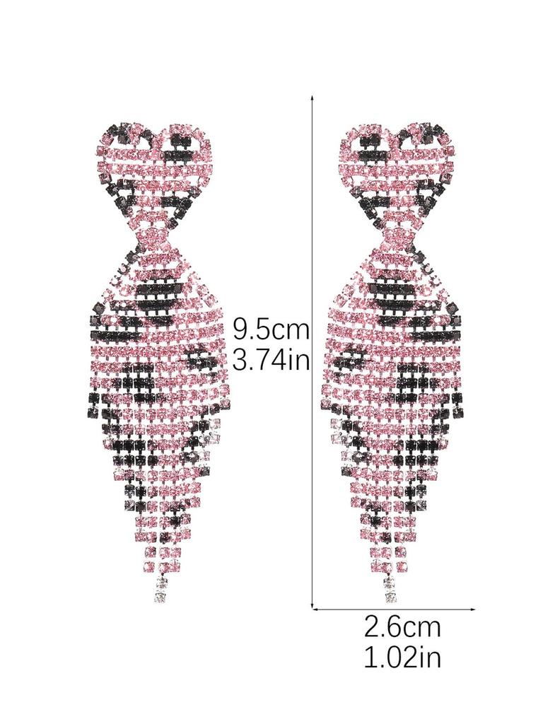 Luxurious Valentine's Shiny Diamond Heart Tassel Earrings for Women - Fashion Peach Heart Studs.