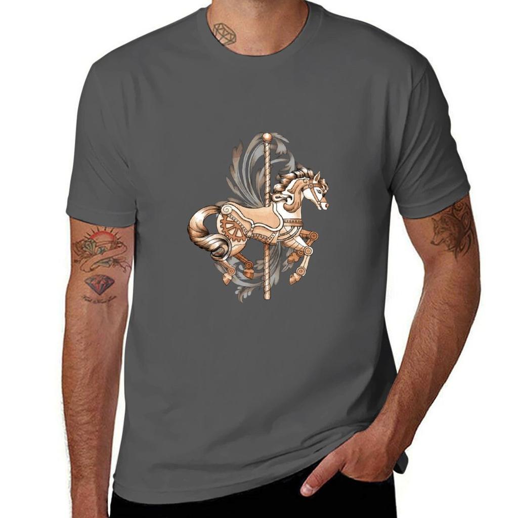 Steampunk Carousel Horse TShirt Plus Size Gym Sports TShirt