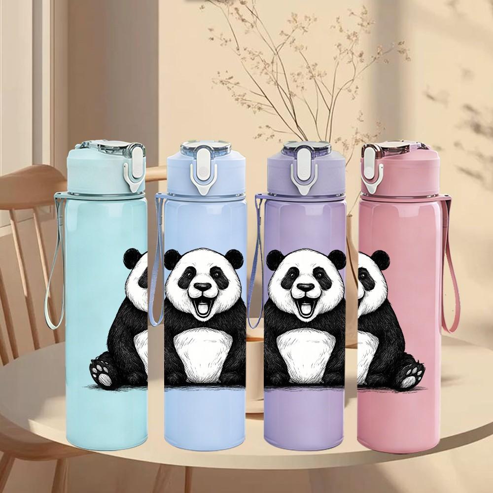 1PC Giant Panda Bear 750ml Color Plastic Sports Water Bottle Leakproof Flip Straw Lid Suitable for Sports Office Home Use