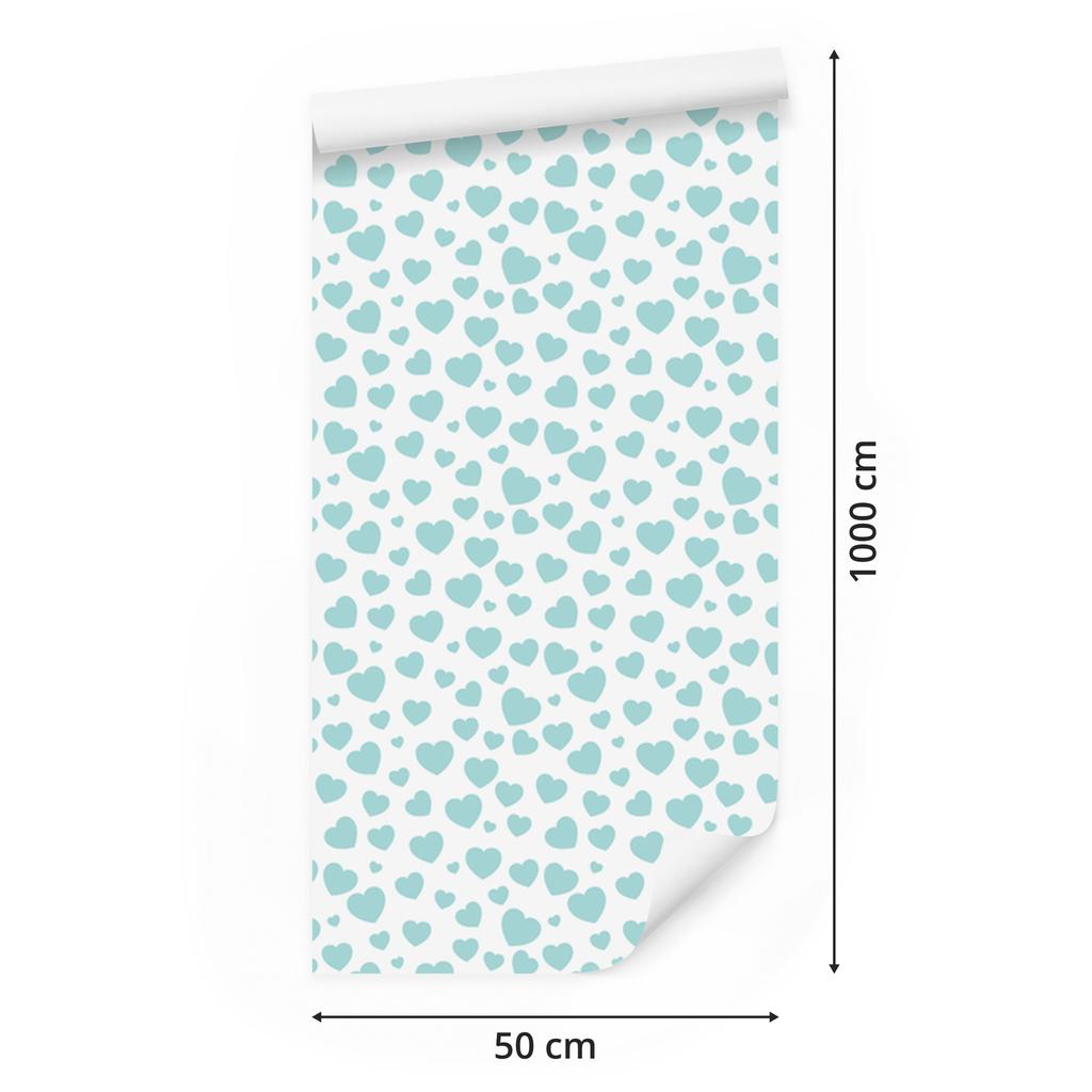 Hearts Wallpaper White and Celadon 50x1000