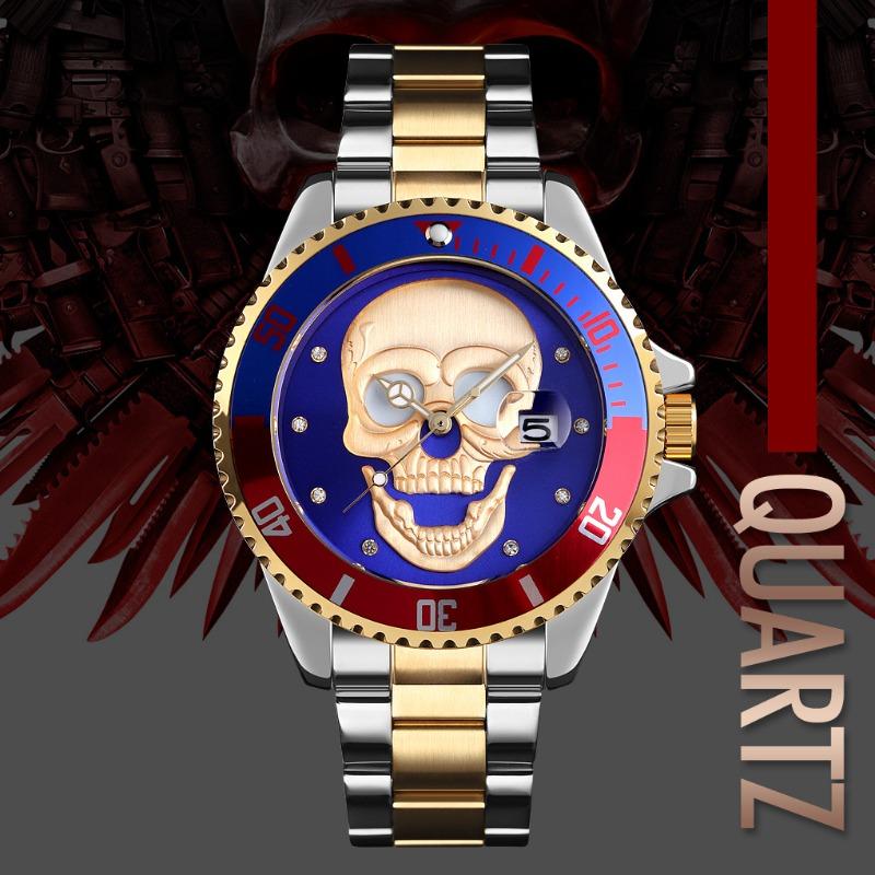 Hot-selling watch, fashionable rhinestone-encrusted skull, luminous men's waterproof quartz watch