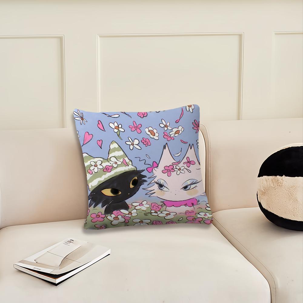 Cartoon Angel Black and White Cat cushion cover Pillow Cover Decoration Room Home Sofa living Office Car Nordic Simplicity