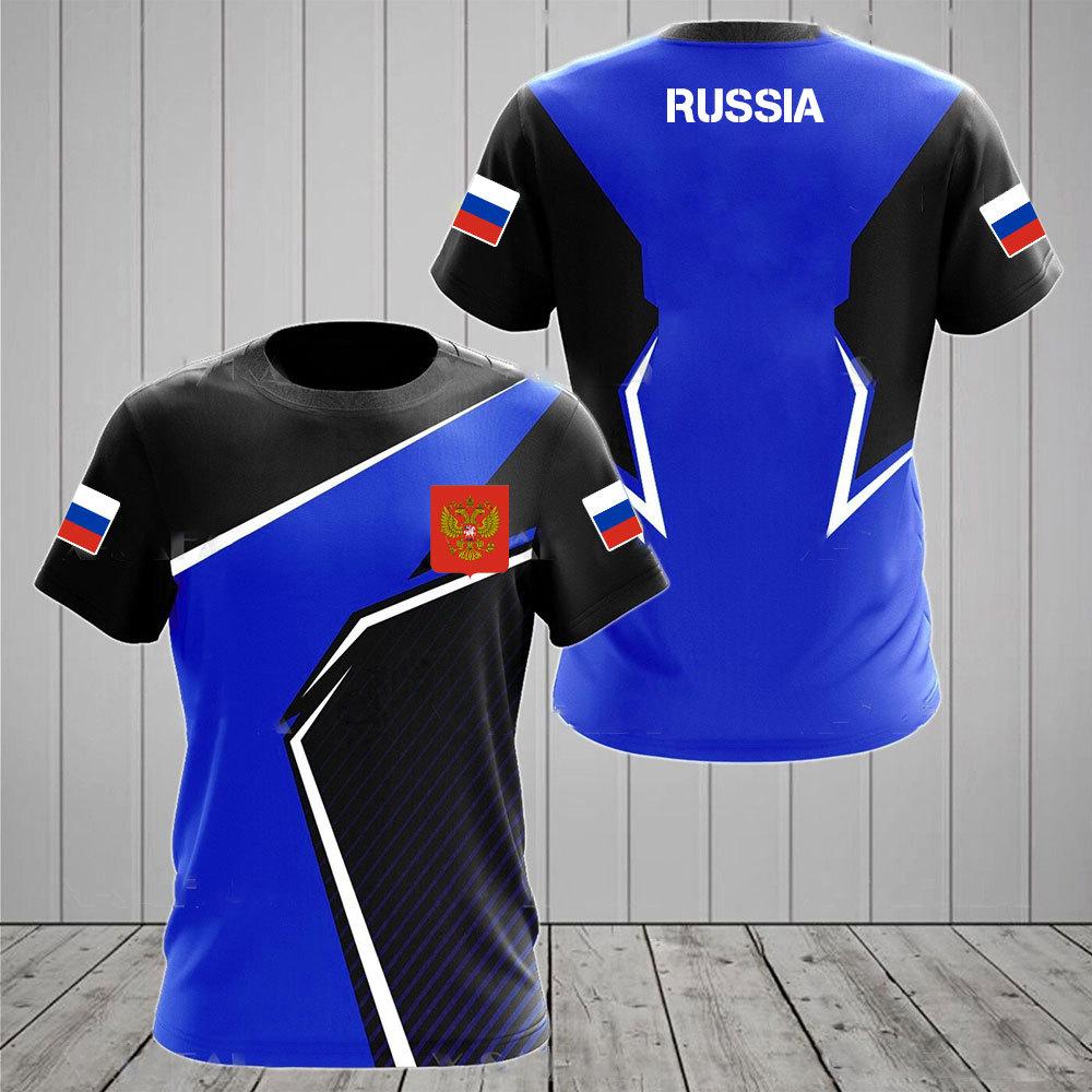 2025 new hot-selling Russian 3D short-sleeved T-shirt casual loose round neck Russian flag short-sleeved top T