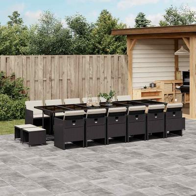Vidaxl 17-Cz. Juego de Muebles de Jardín con Cojines, Negro, Ratán PE