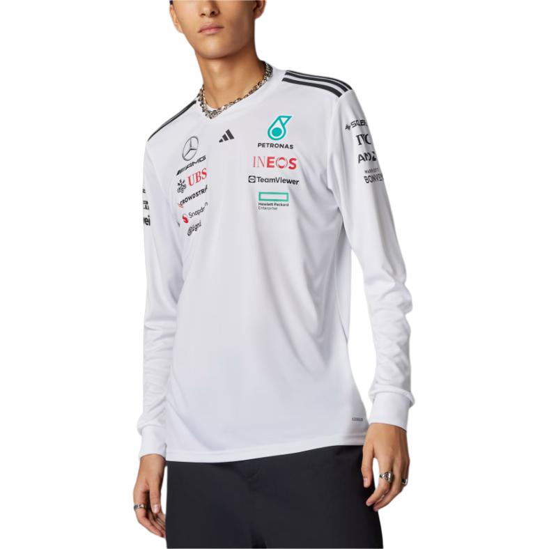 adidas X Mercedes-Amg Petronas F1 Team Maglia da Pilota Girocollo Manica Lunga T-Shirt Uomo Top Bianco Nero JX5801