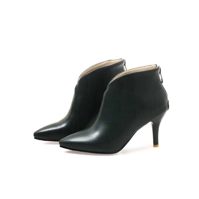 Fashion Women Shoes Fashion Metal Zipper Ankle Boots Ladies Elegant Short Plush Sexy Thin Heels Boats Mujer For Girls Size 32-43 Beige