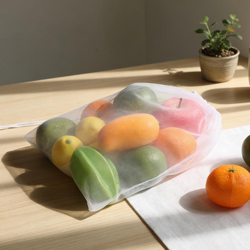 Drawstring Net Bag Vegetables Fruits Sundries Storage Pouch Drawstring Closure Stretch Storage Bag Household Goods