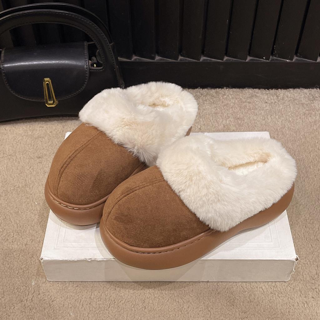 White Retro Non-slip Thick-soled Fluffy Snow Boots for Women To Wear New Autumn and Winter Heightening Soft-soled Home Cotton Shoes