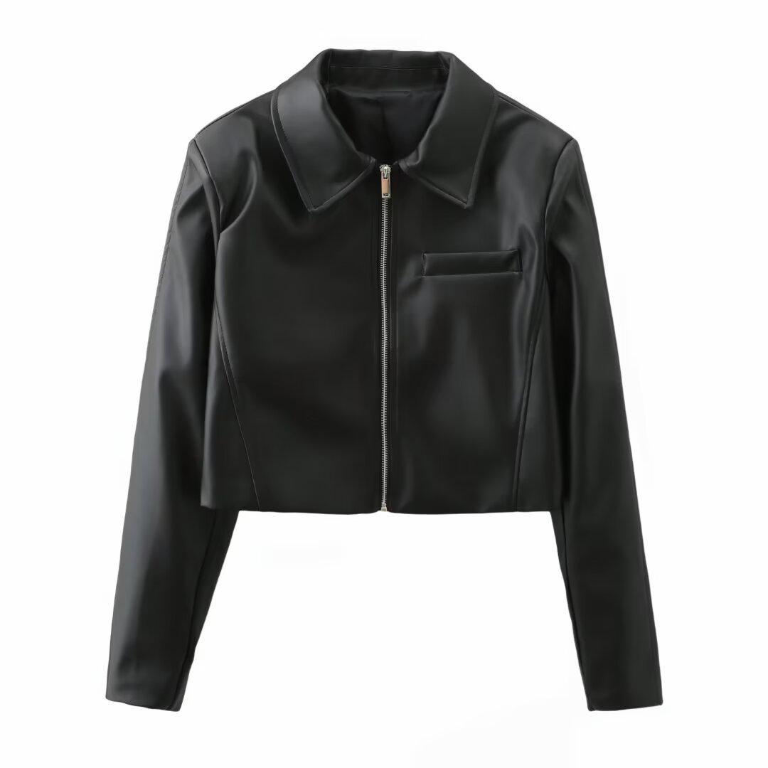 

Женская зимняя куртка из искусственной кожи 2024 - Мода в европейском и американском стиле Large чёрный