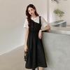 Women's Korean-Style Casual Trendy Waist-Contracting Slimming Long Dress Spliced Solid-Color Short-Sleeve Fake Two-Piece Dress