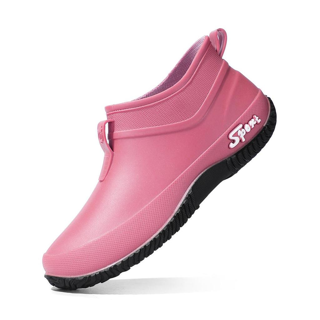 Women's Waterproof Non-Slip Short Rain Boots - Thick-Soled, Dirt-Resistant, Low-Cut, Soft-Sole Rubber Shoes for Kitchen and Outdoor Use.
