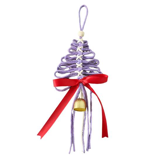 Hand-Woven Christmas Tree Ornaments Rustic Xmas Tree Shaped Handicrafts with Golden Cow Bell And Red Bow for Winter New Year Party Decorations