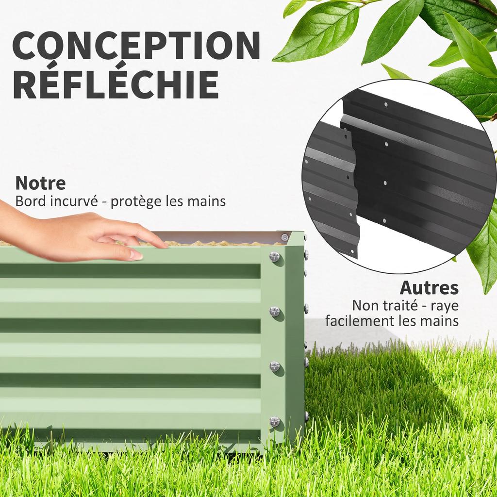 Raised Garden Bed, Galvanized Steel, 120 x 120 x 30 cm, Light Green