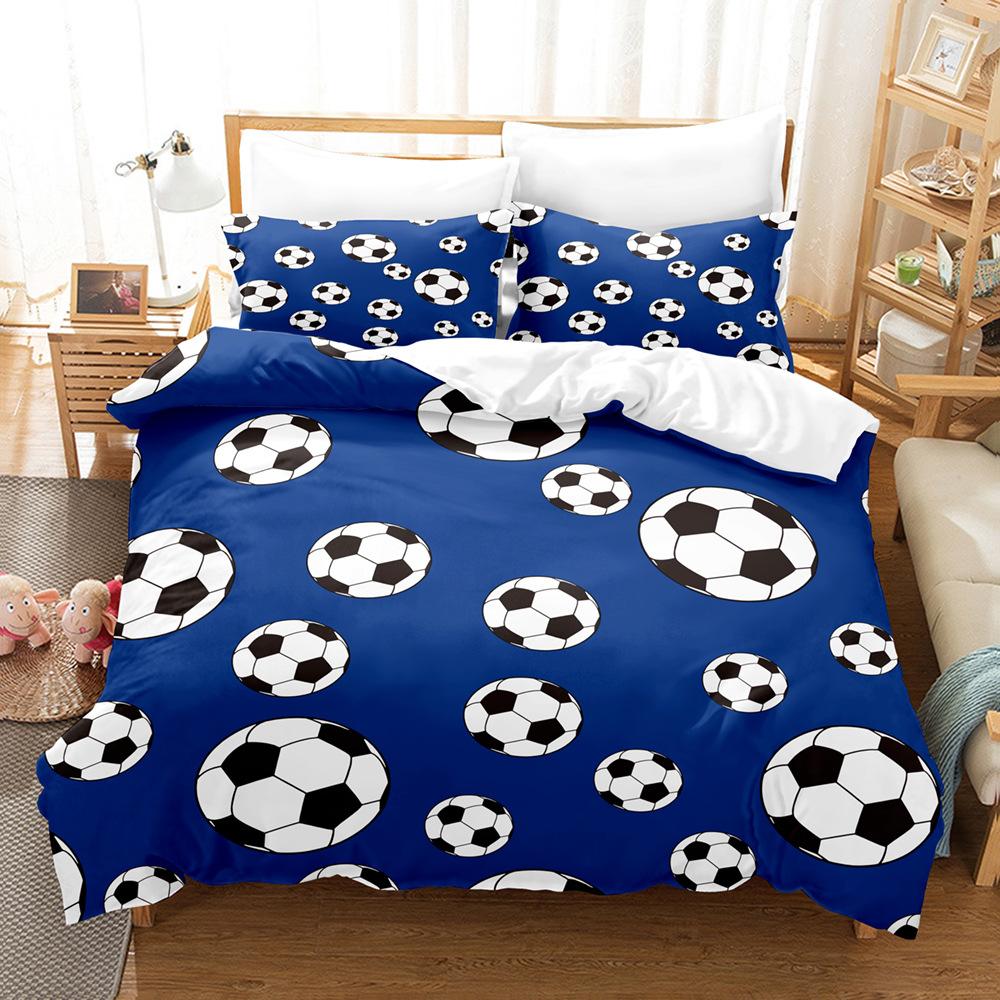 Fotbollstryck Tredelat Set 3D Digitalt Sängklädesset, Lakan Täcke Set Tvådelat Set