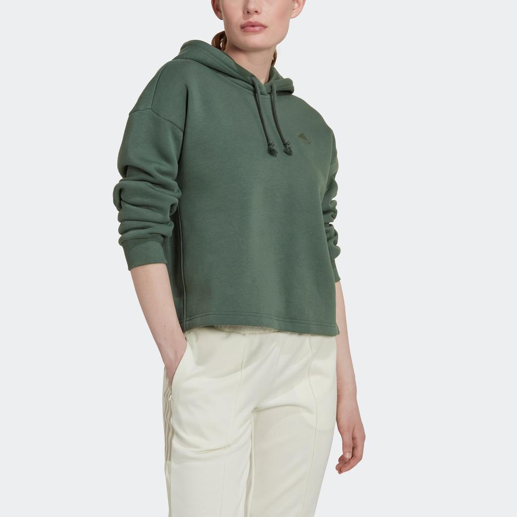 Adidas Womens All Season Hooded Long Sleeve Sweatshirt Solid Color Embroidered Logo Women Sweatshirt Green HK0448