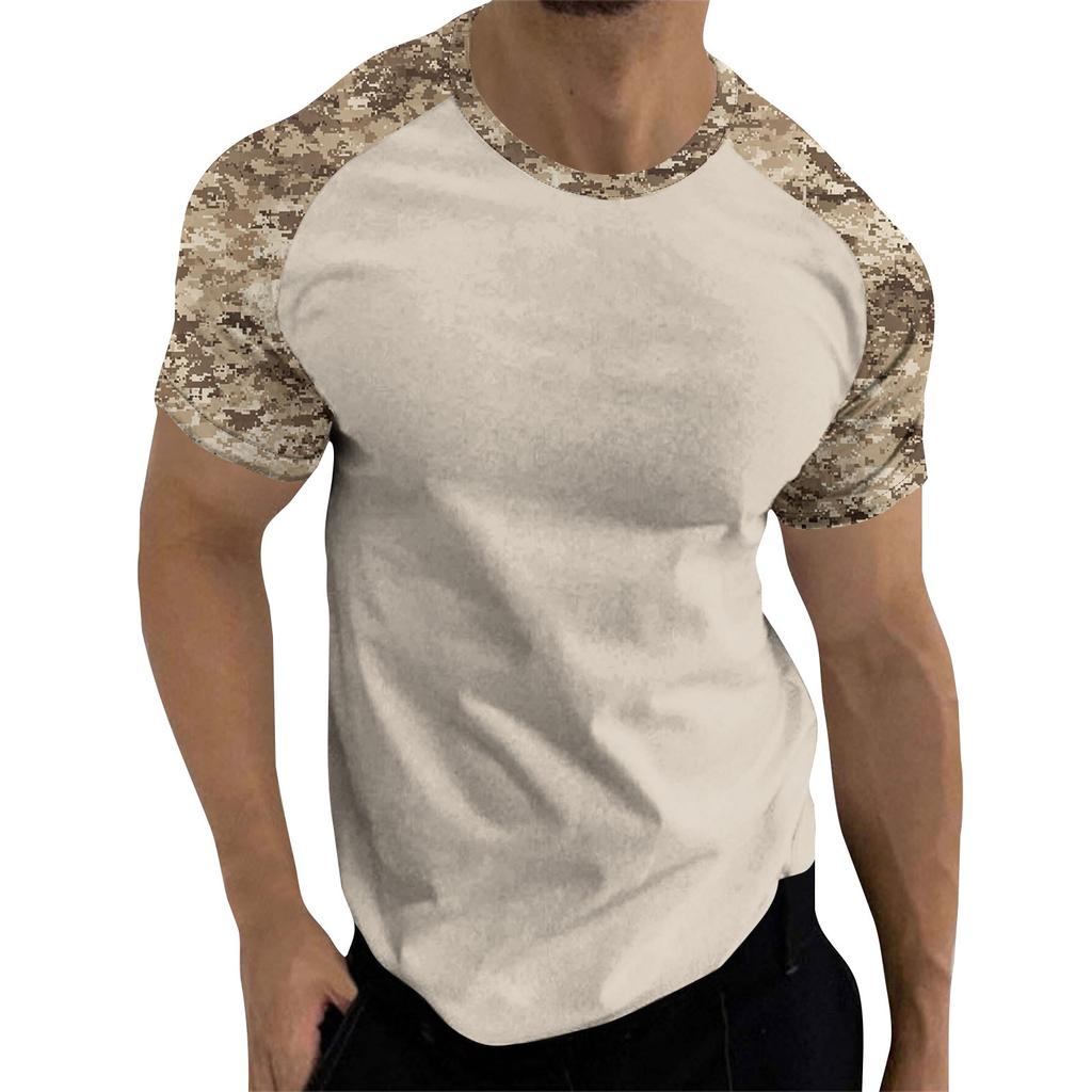 Camouflage Style Printed Raglan Sleeves Men's Short Sleeved Top