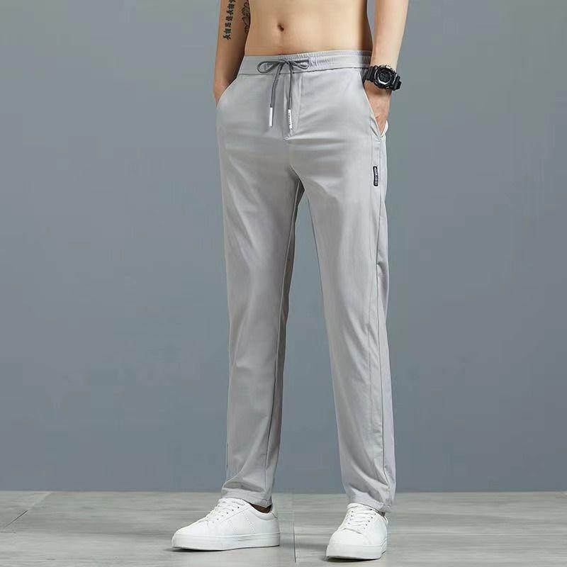 Ice silk casual pants men's summer straight loose large size slim-fit sports trousers high waist and thin