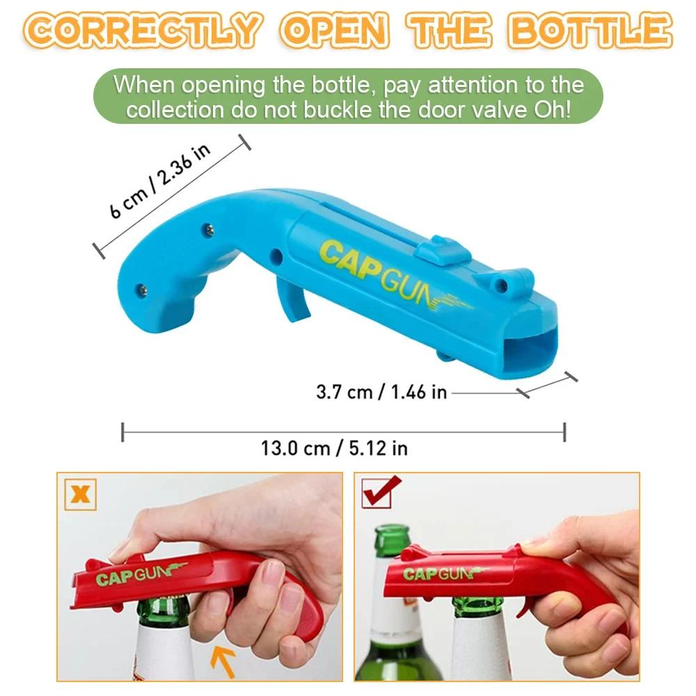 1PC Portable Cap Gun Creative Flying Cap Launcher Bottle Beer Opener Bar Tool Drink Opening Gun Shaped Bottle Lids Bottle Opener