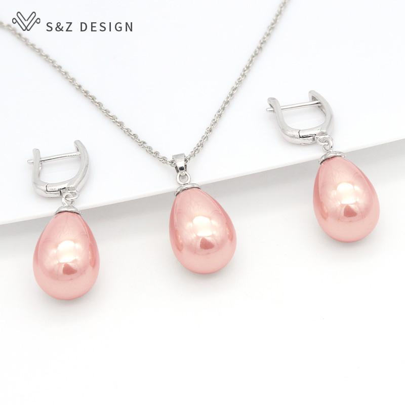 

Модные серьги с каплями воды из искусственного жемчуга, комплекты ювелирных изделий для женщин, свадебная вечеринка, ожерелье с подвеской цвета розового золота