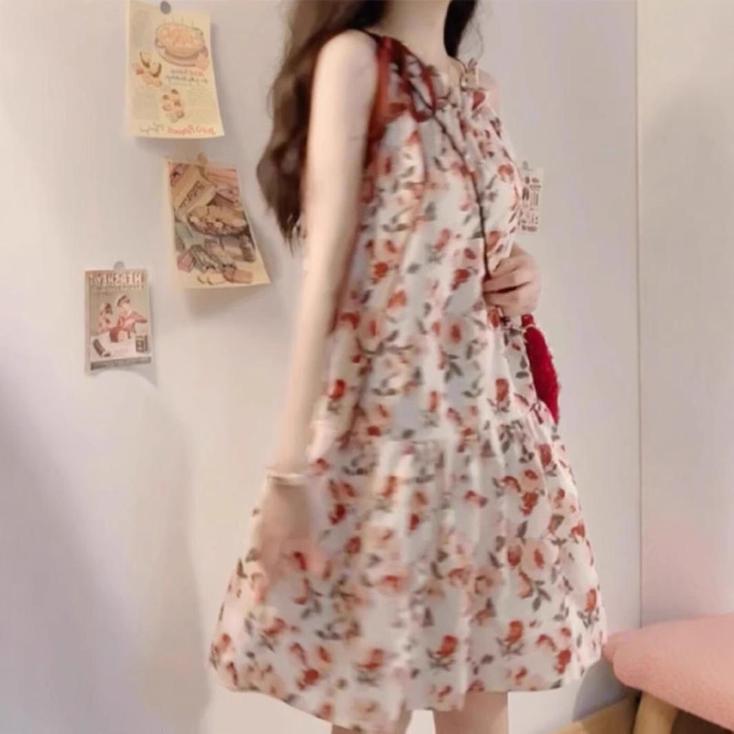 

Petite French Floral Halter Dress - 2025 Summer Sleeveless Style Small