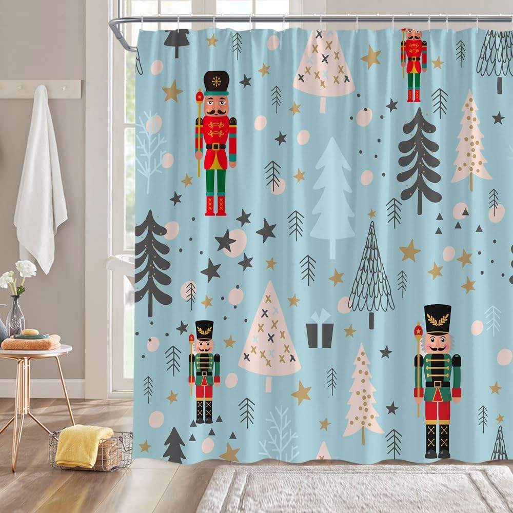 

Funny Gray Pink Xmas Tree Christmas Shower Curtain with Holiday Pattern, Winter Bathroom Decor Includes Hooks for Festival 90x180cm35x71in