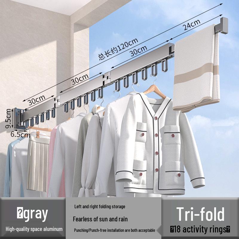Wall-Mounted Retractable Aluminum Clothes Drying Rack for Balconies and Dorms