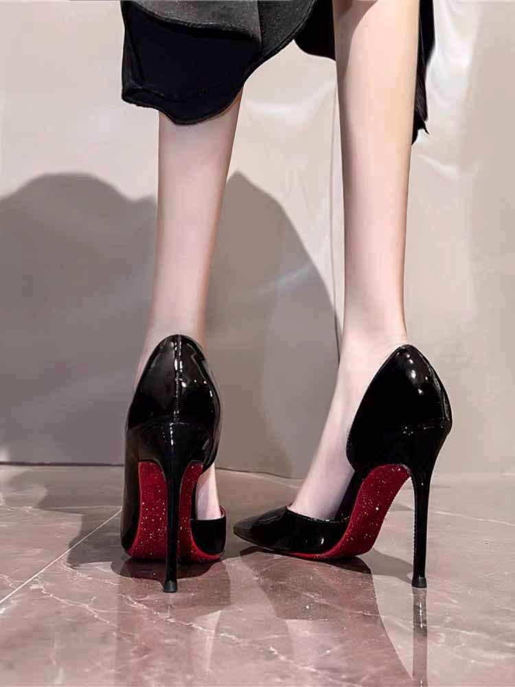 High heels bed sex gun shoes women's thin heels new autumn black sexy pointed shoes